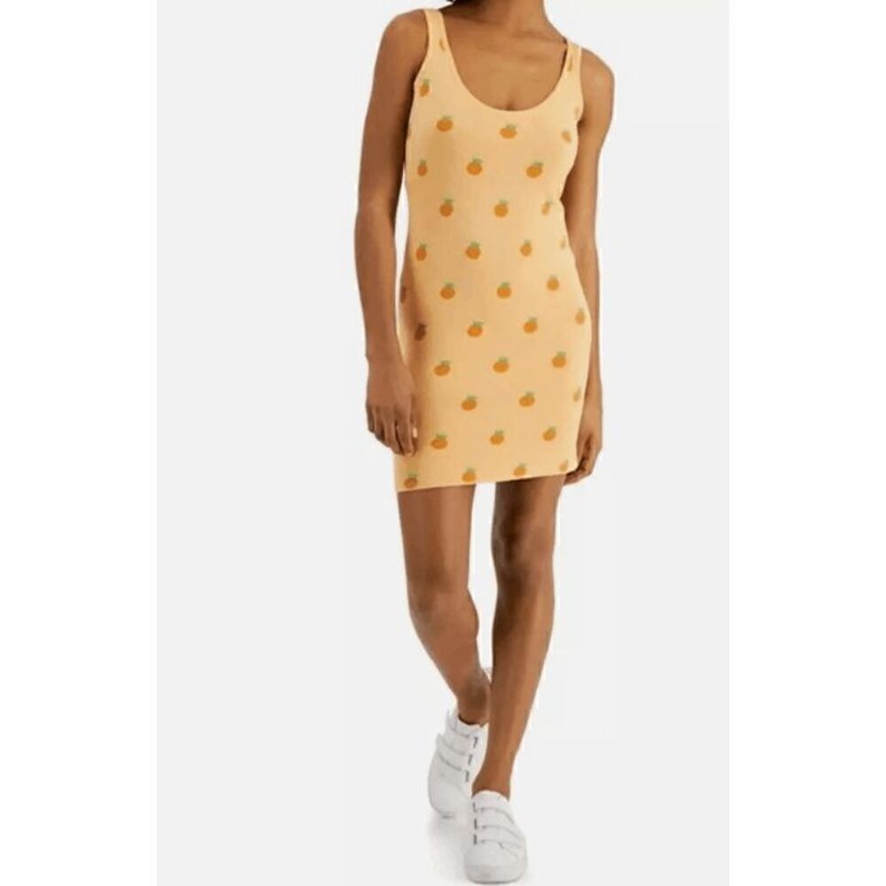 JUST POLLY Juniors' Orange Printed Tank Sweater Dress Size L